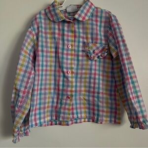 Vintage Land N Sea Colorful Pastel Plaid Gingham Button Up Shirt-Girls Size 6